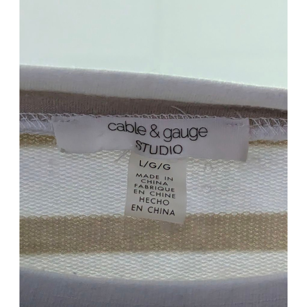 Cable & Gauge Studio Cream Beige Striped Short Sleeve Top Women’s Large - Picture 3 of 3